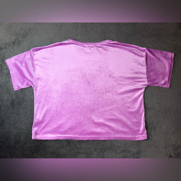 Juicy Couture Size L Purple Pink Velvet Embellished Short Sleeve Crop Top - Picture 6 of 6